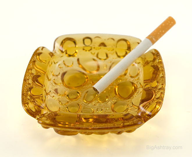 Pair of Retro Vintage Amber River Rock Ashtrays Big Ashtray