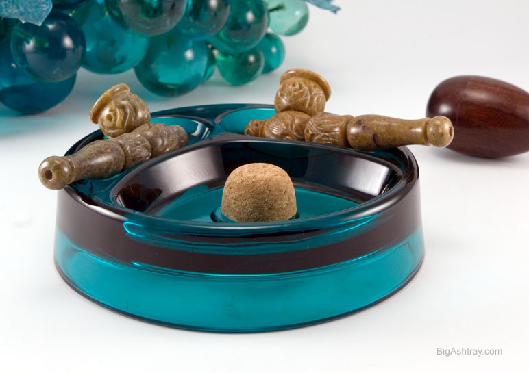 Turquoise Glass Pipe Holder and Tapper Ashtray Big Ashtray