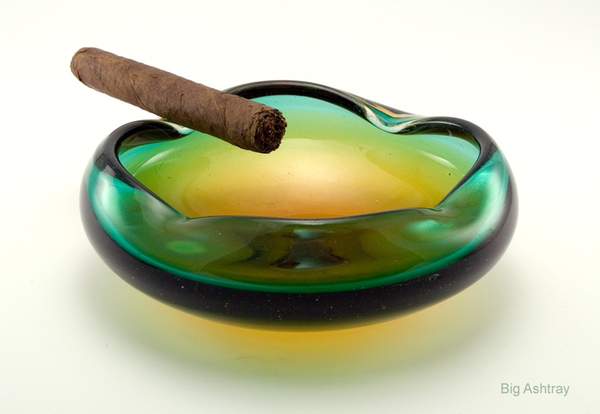 Blenko Art Glass Cigar Ashtray in Rare Desert Green Big Ashtray