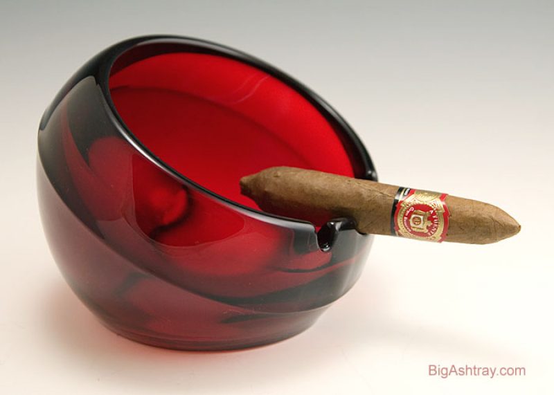 Big Ashtray Orb in Ruby by Viking Art Glass Vintage USA