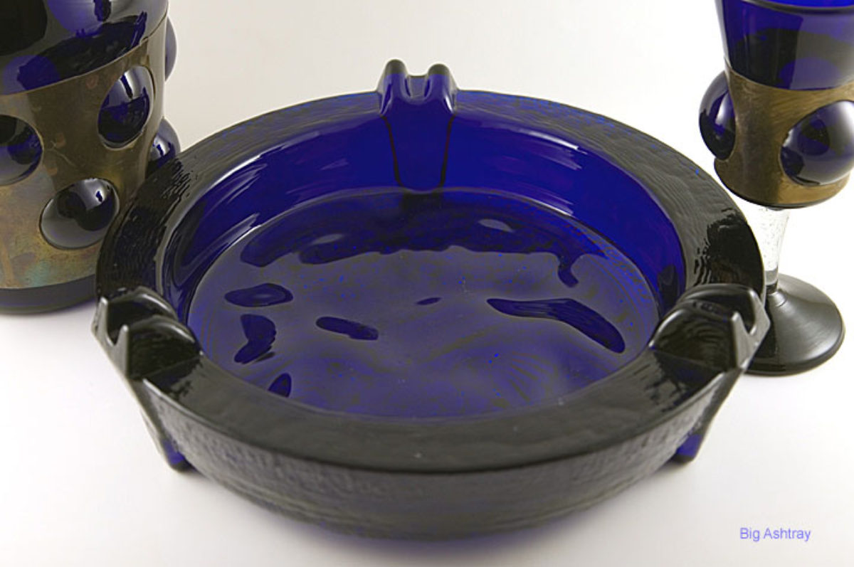 Blenko Oriental Cobalt Blue Massive Party Ashtray Big Ashtray