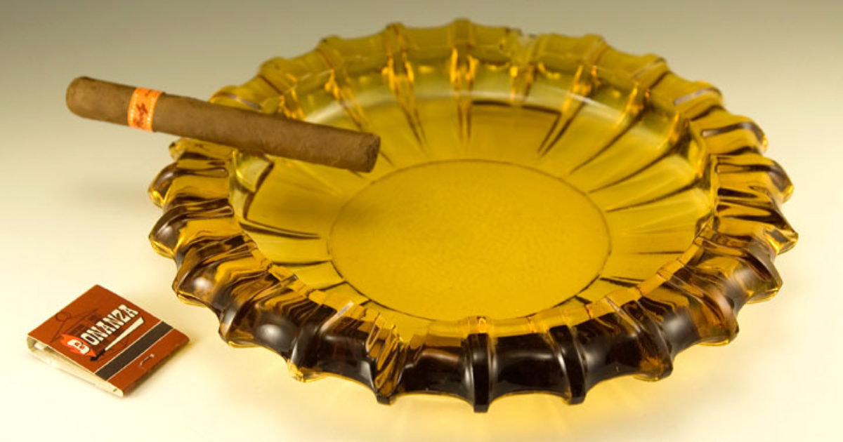 Golden Amber Cigar Ashtray with Dual Size Rests Big Ashtray