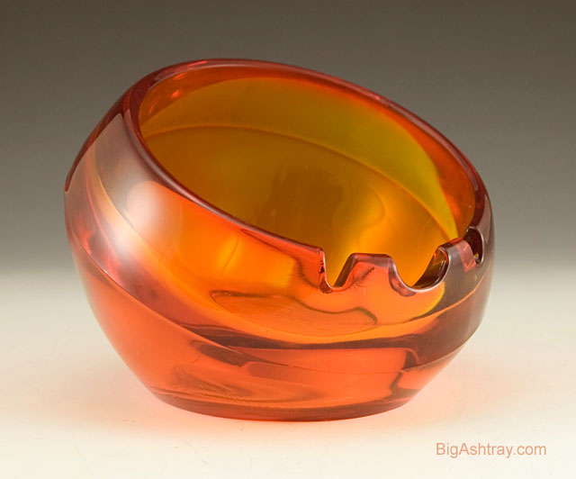 Retro Cigar Ashtray Orb in Persimmon Art Glass Big Ashtray