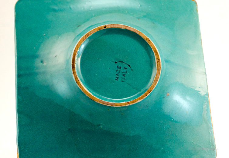 Large Turquoise and Gold Ceramic Ashtray Made in Italy Big Ashtray