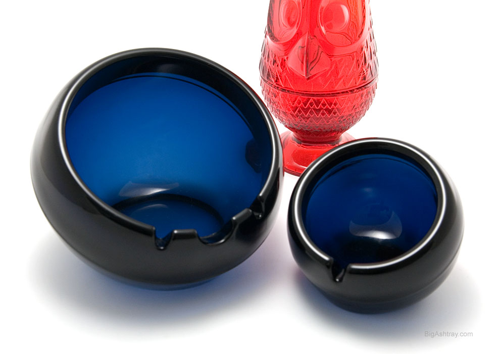 Rare Smoked Cobalt Blue Ball Ashtrays Made in USA Mid20th Century