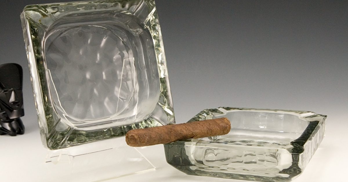 Pair of Large Post Modern Hammered Glass Cigar Ashtrays Big Ashtray