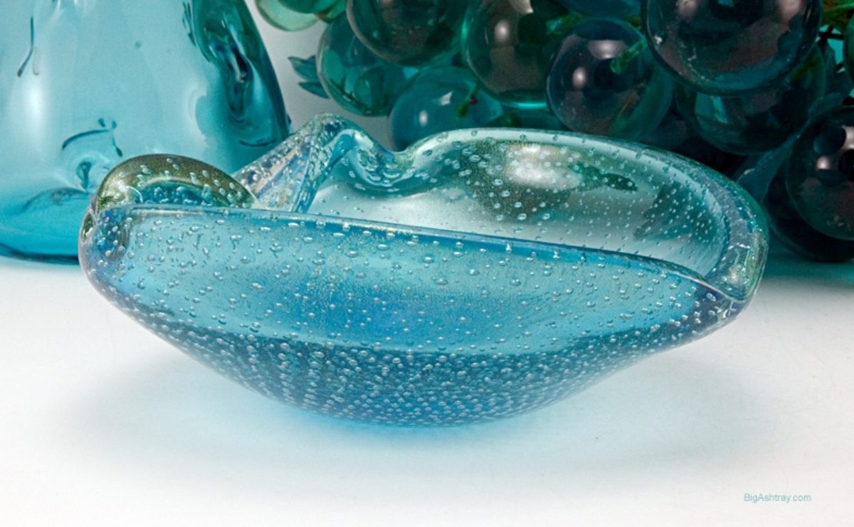 Aqua Blue Vintage Italian Glass Ashtray Big Ashtray