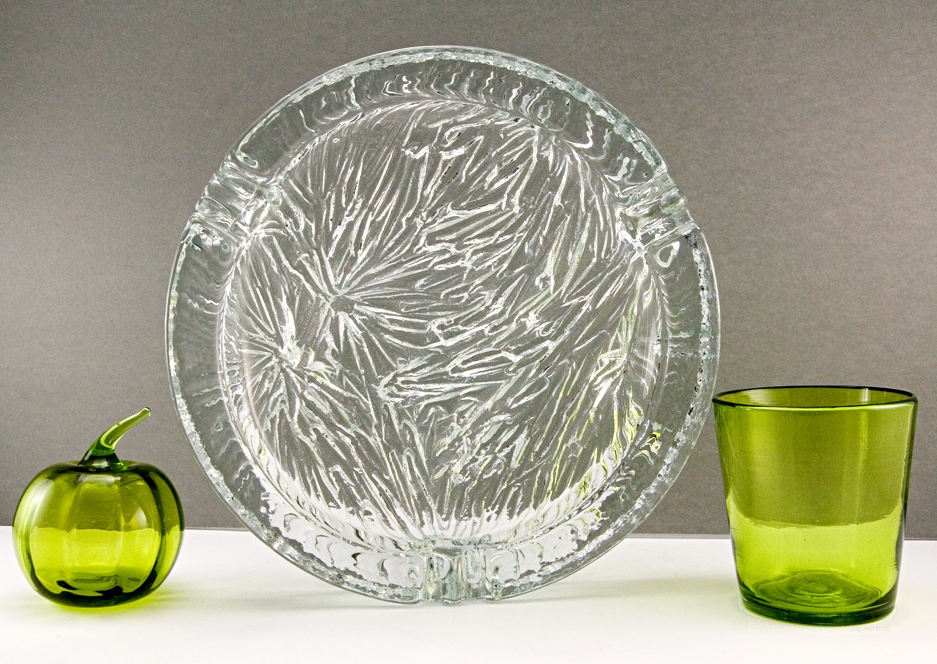 Immense Ice Glass Ashtray by Blenko Art Glass Big Ashtray