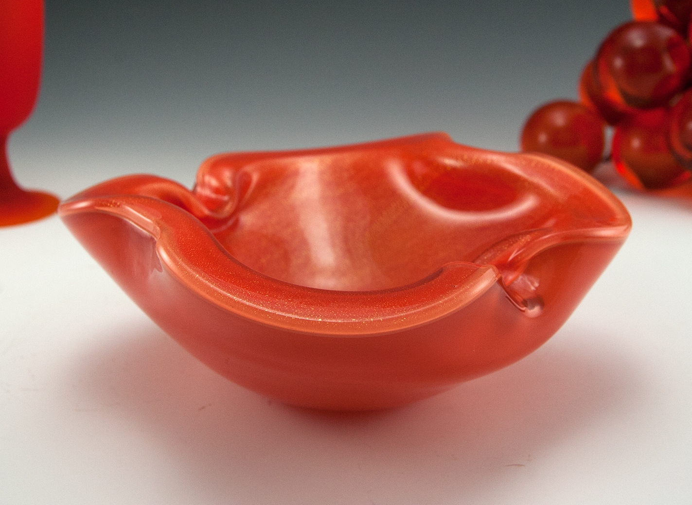 Vintage Barbini Art Glass Ashtray in Orange with Gold Big Ashtray