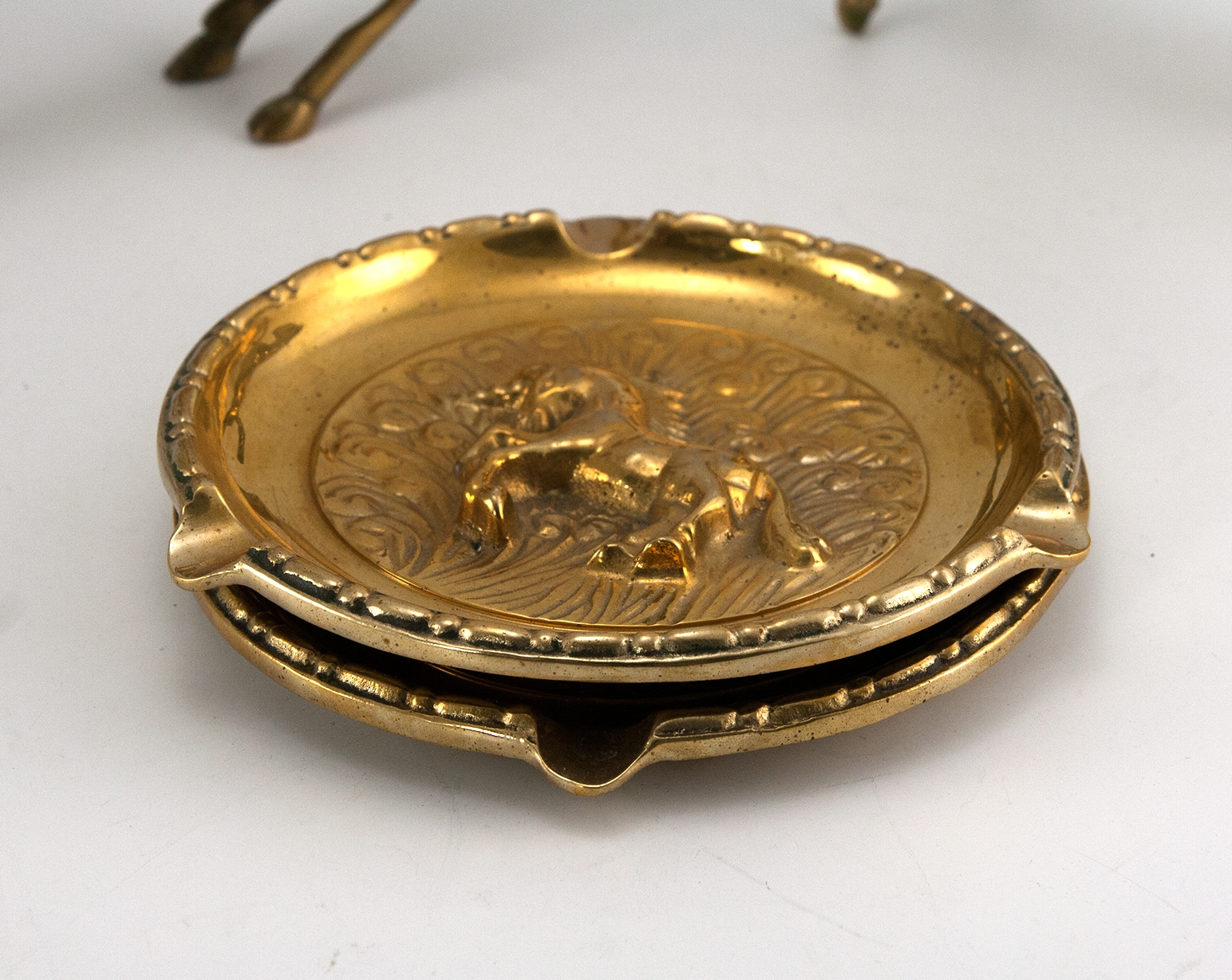 Vintage Unicorn Brass Ashtray Set of 2 Large Big Ashtray