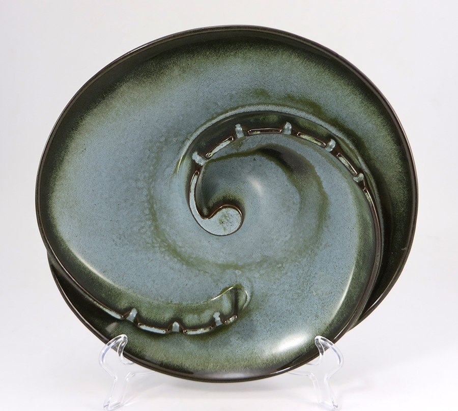 Frankoma Pottery Large Retro Modern Ashtray in Woodland Moss