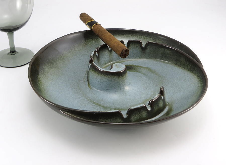 Frankoma Pottery Large Retro Modern Ashtray in Woodland Moss