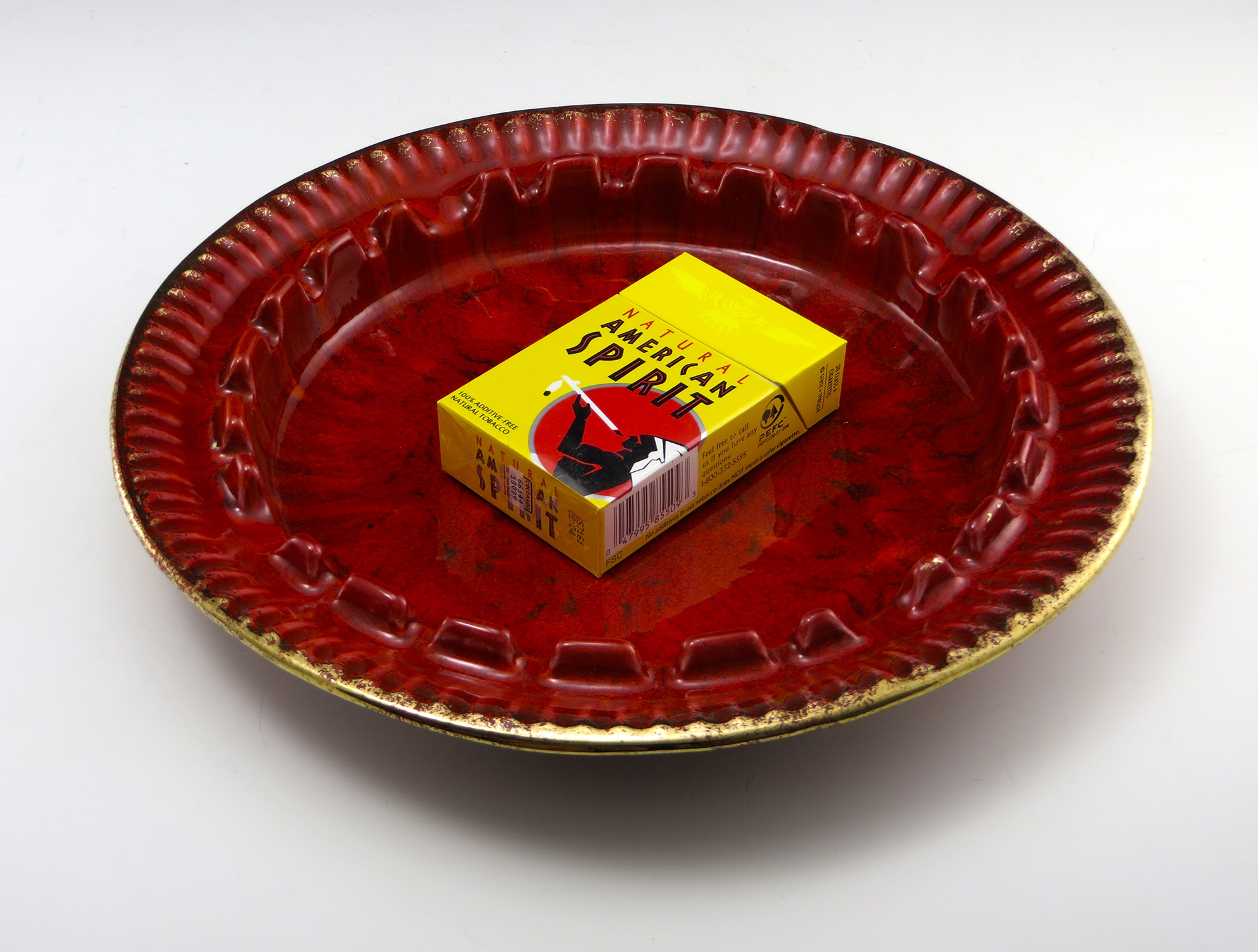 Retro Modern Pottery Ashtray in Lava Red Made in USA Big Ashtray