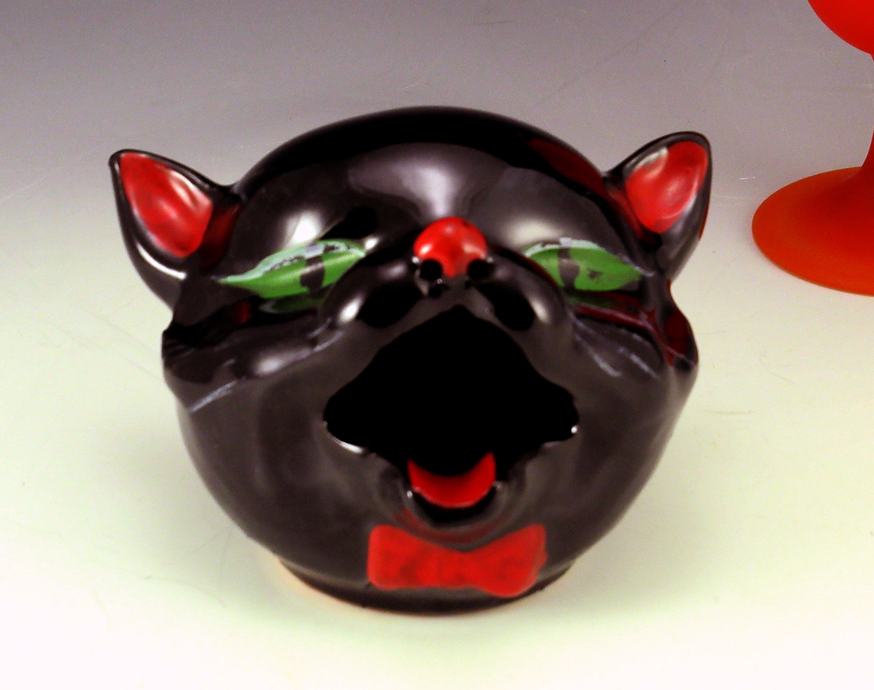 Vintage Cat Ashtray Glazed Redware Big Ashtray