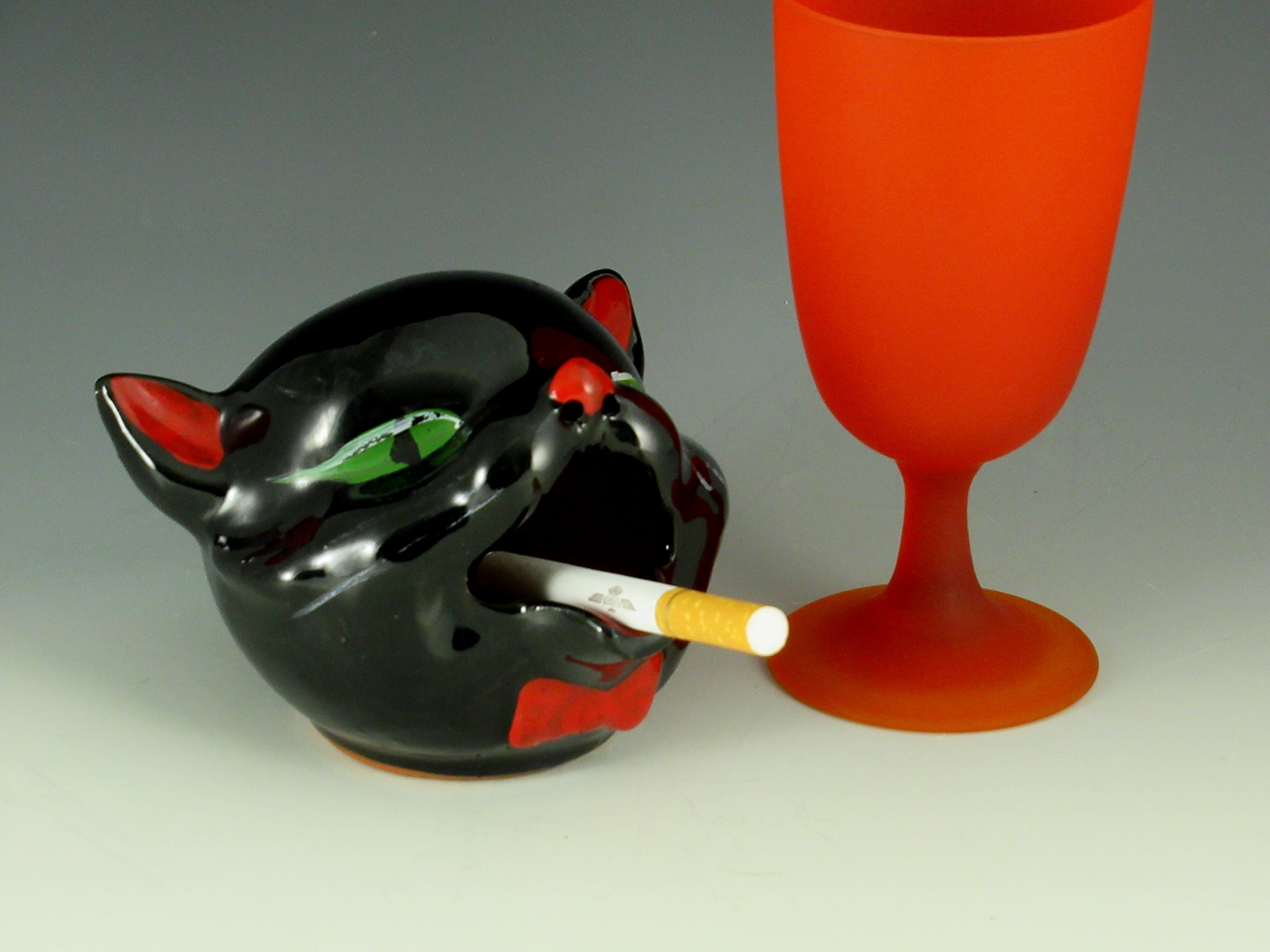 Vintage Cat Ashtray Glazed Redware Big Ashtray