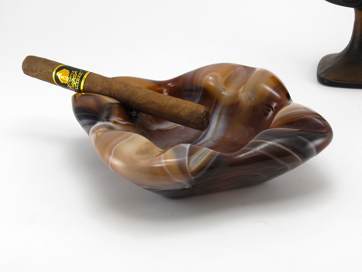 Vintage Retro Glass Ashtray Chocolate Cream Slag Glass Big Ashtray