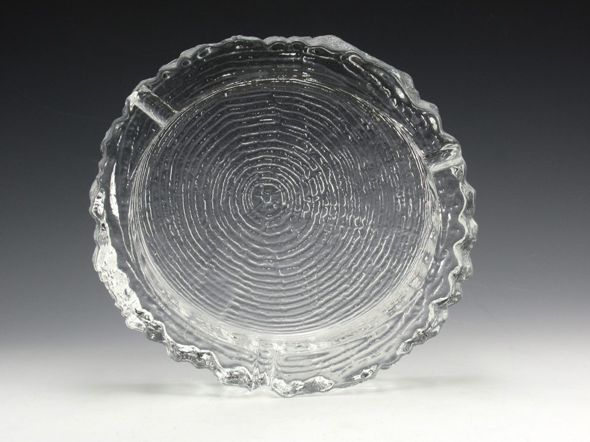 Large Glass Ashtray in Crystal Bark Glass Retro Modern Big Ashtray