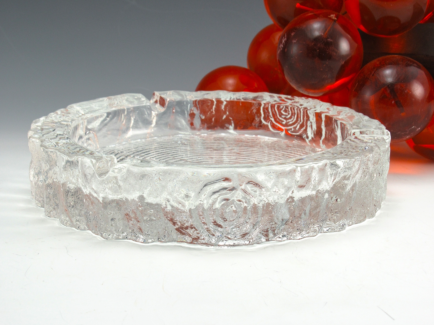 Large Glass Ashtray in Crystal Bark Glass Retro Modern Big Ashtray
