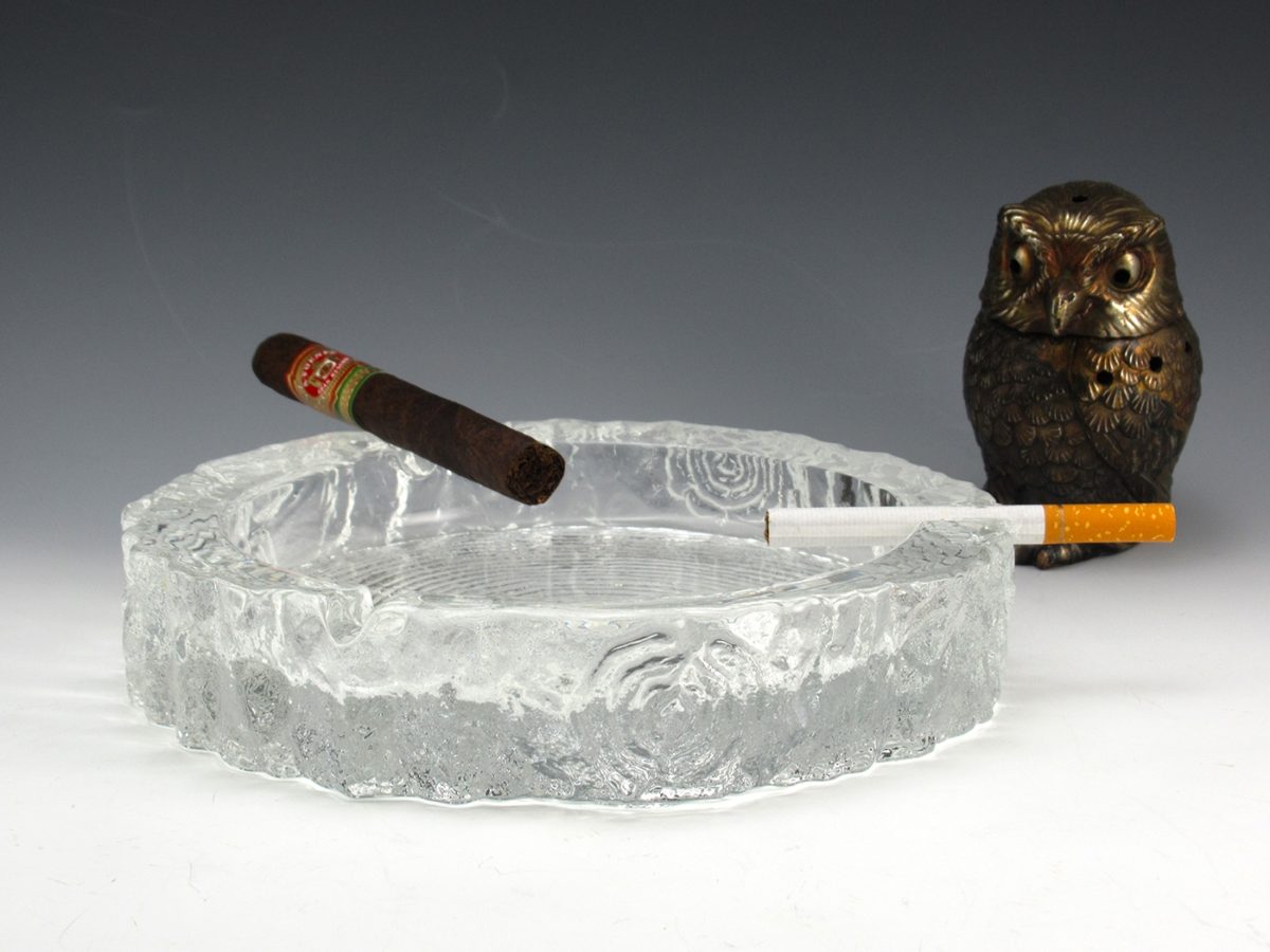 Large Glass Ashtray in Crystal Bark Glass Retro Modern Big Ashtray