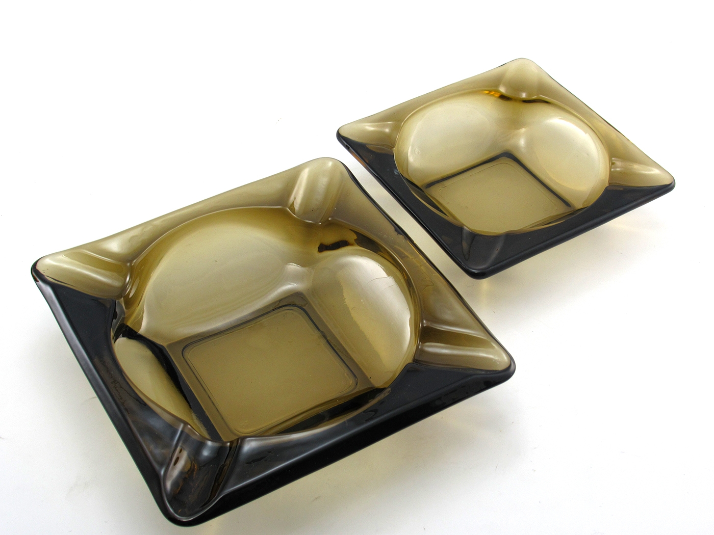 Classic Ashtray Set Smoke Brown Vintage Glass Big Ashtray