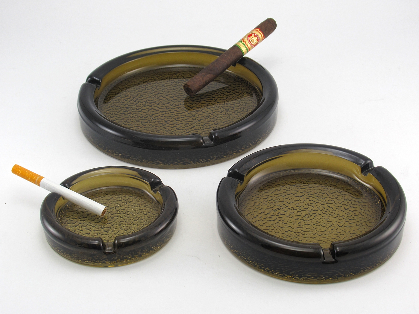 Retro Glass Ashtray Set Wind Drift Unused in Box 1970s Big Ashtray