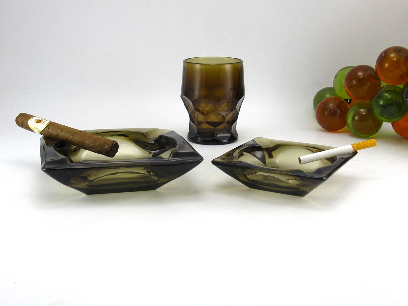 Classic Ashtray Set Smoke Brown Vintage Glass Big Ashtray