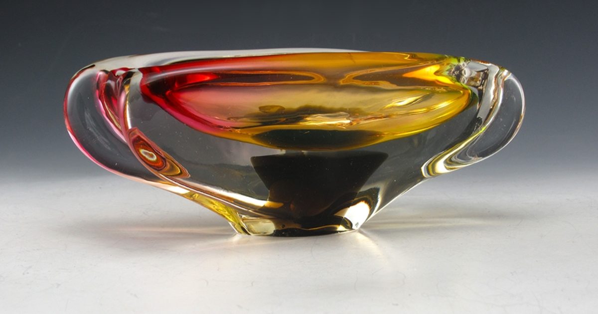 Beautiful midcentury modern art glass ashtray by Zelezny Brod